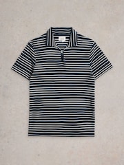 White Stuff Jacquard Stripe 100% Cotton Polo Shirt - Image 5 of 6