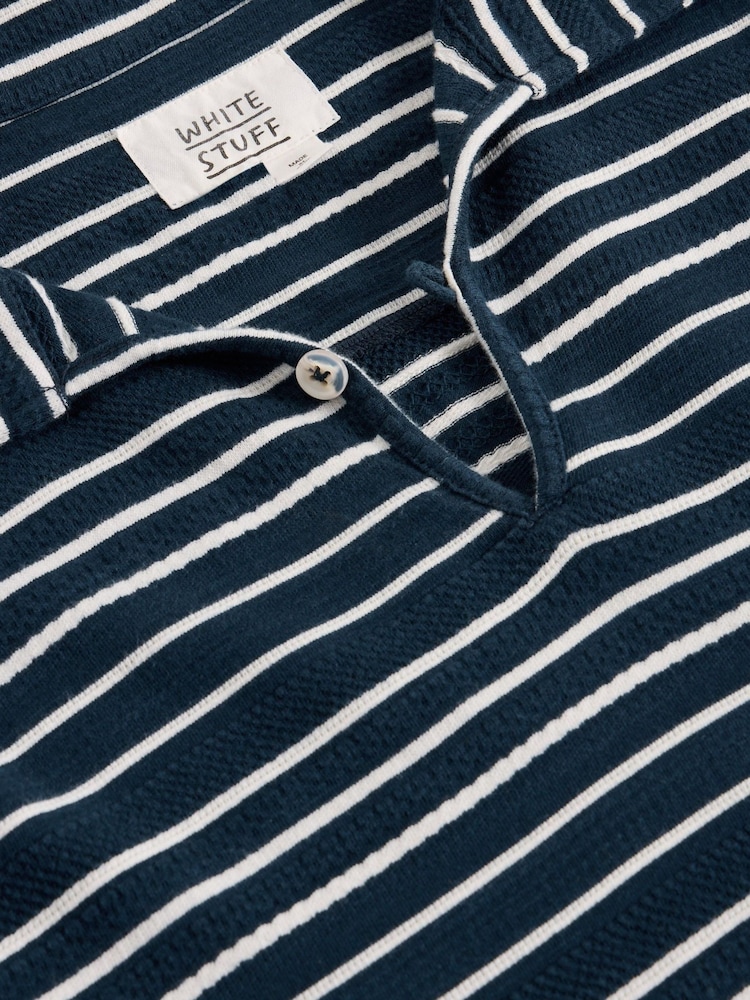 White Stuff Jacquard Stripe 100% Cotton Polo Shirt - Image 6 of 6