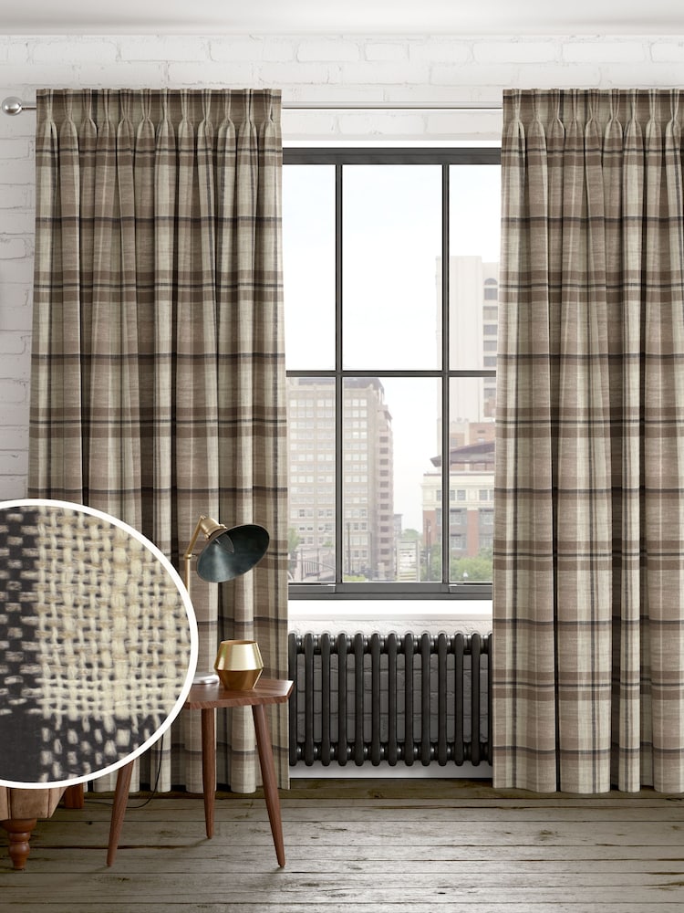 Natural Linen Look Check Made to Measure Curtains - Image 1 of 8