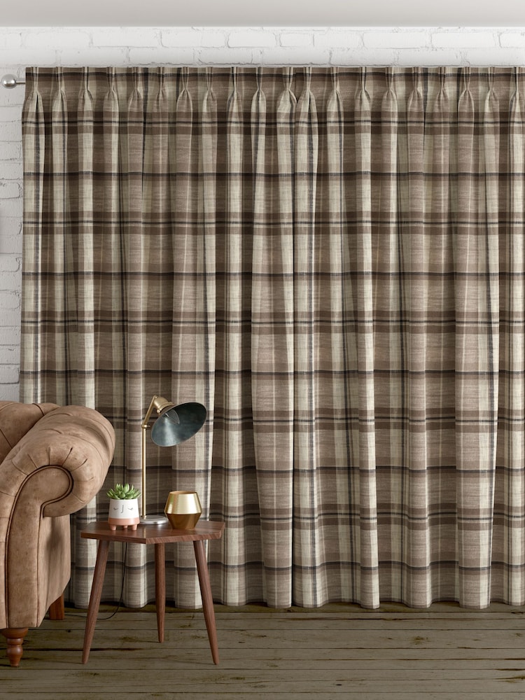 Natural Linen Look Check Made to Measure Curtains - Image 2 of 8