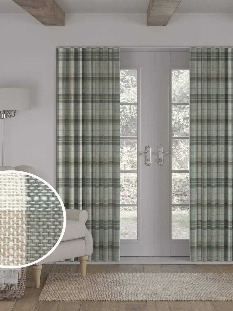 Green Linen Look Check Made to Measure Curtains - Image 1 of 9