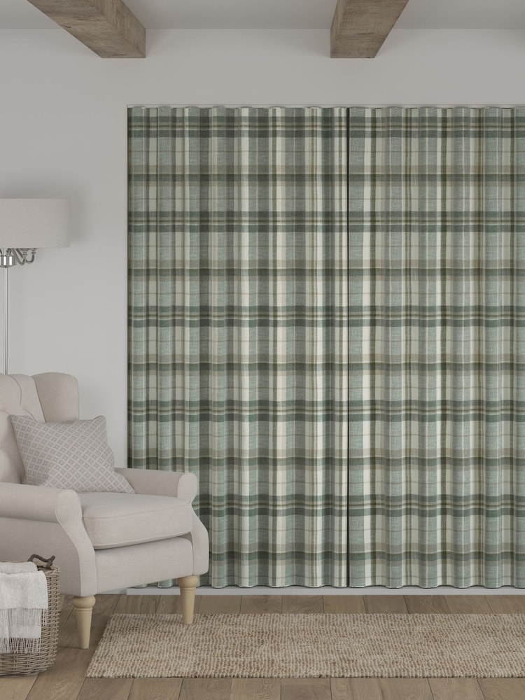 Green Linen Look Check Made to Measure Curtains - Image 2 of 9