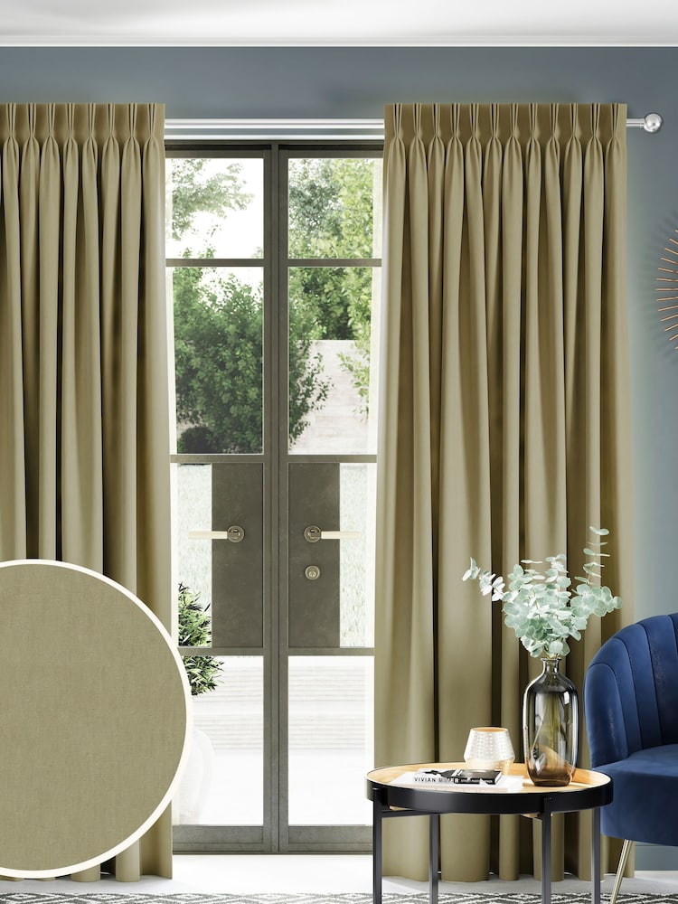 Green Khaki Cotton Made to Measure Curtains - Image 1 of 10