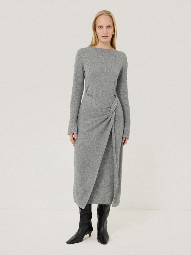 Jigsaw Grey Wool Cashmere Blend Knot Dress - Image 1 of 6