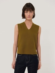 Jigsaw Green Cotton Blend V-Neck Tank - Image 1 of 6