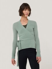 Jigsaw Green Ribbed Wrap Cardigan - Image 1 of 7