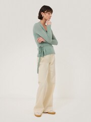 Jigsaw Green Ribbed Wrap Cardigan - Image 4 of 7