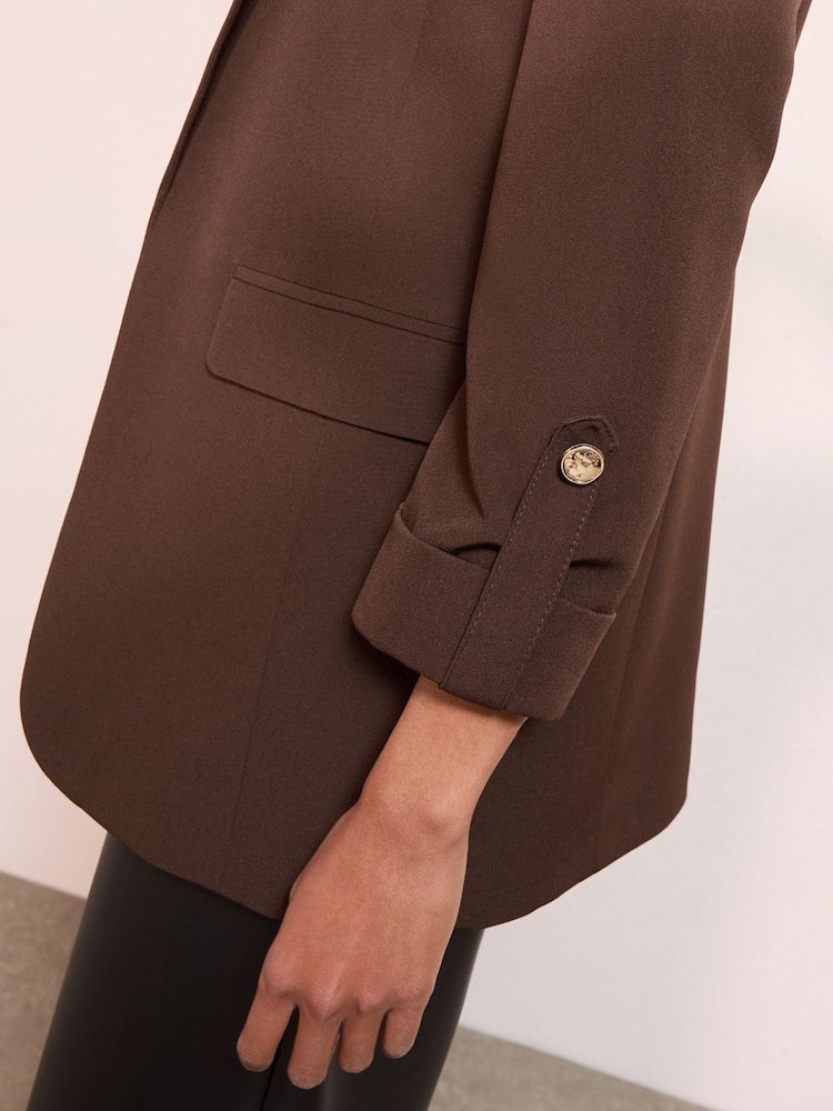 Friends Like These Brown Edge to Edge Tailored Sleeve Detail Blazer - Image 2 of 4 Friends Like These Brown Edge to Edge Tailored Sleeve Detail Blazer - Image 2 of 4