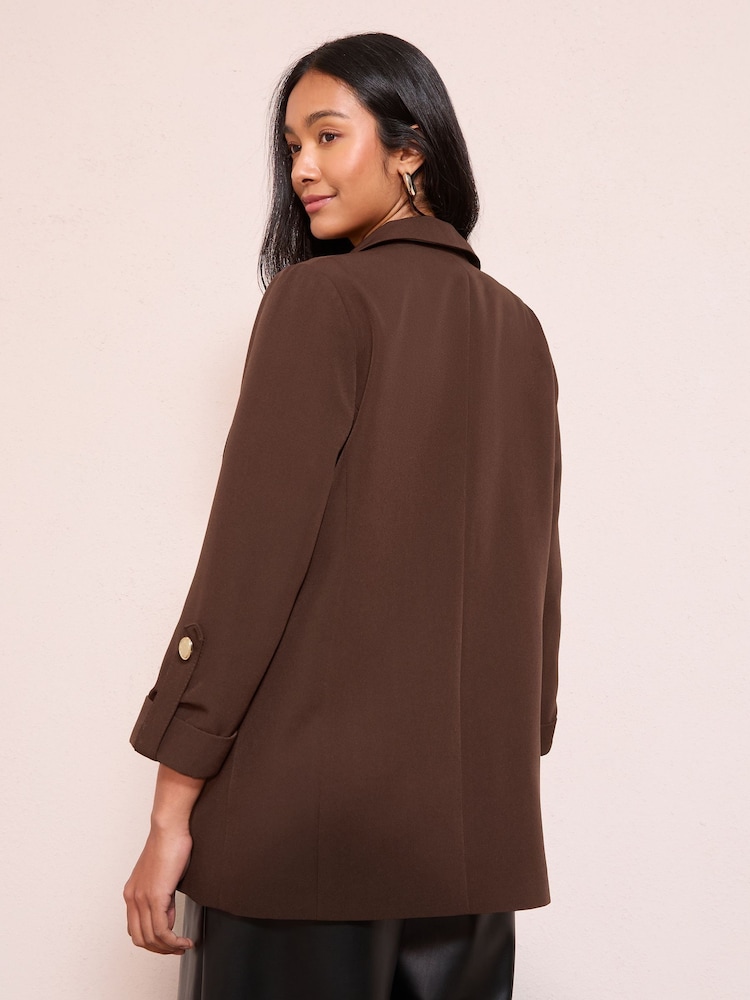 Friends Like These Brown Edge to Edge Tailored Sleeve Detail Blazer - Image 4 of 4 Friends Like These Brown Edge to Edge Tailored Sleeve Detail Blazer - Image 4 of 4