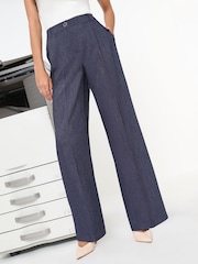 Friends Like These Blue Tonic Premium Elastic Back Tailored Wide Leg Trousers - Image 1 of 5