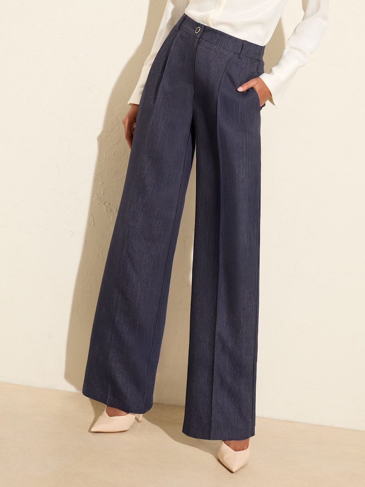 Friends Like These Blue Tonic Premium Elastic Back Tailored Wide Leg Trousers - Image 1 of 4 Friends Like These Blue Tonic Premium Elastic Back Tailored Wide Leg Trousers - Image 1 of 4