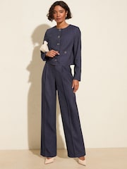 Friends Like These Blue Tonic Premium Elastic Back Tailored Wide Leg Trousers - Image 2 of 5