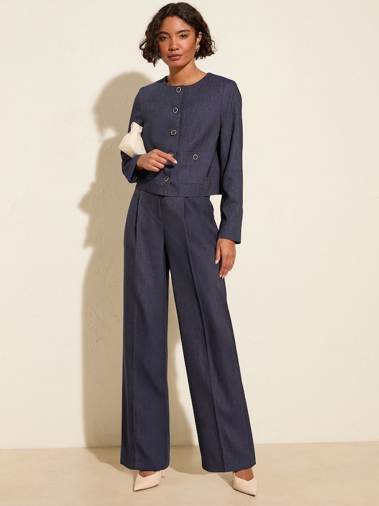 Friends Like These Blue Tonic Premium Elastic Back Tailored Wide Leg Trousers - Image 2 of 5