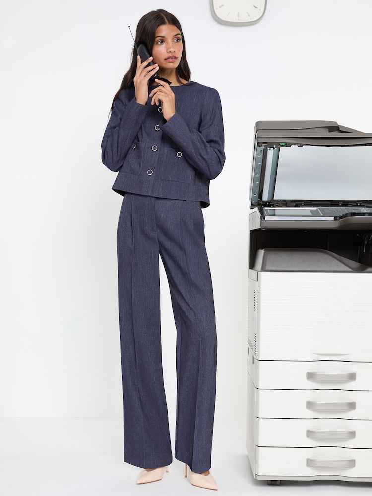 Friends Like These Blue Tonic Premium Elastic Back Tailored Wide Leg Trousers - Image 5 of 5