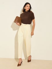 Friends Like These Buttermilk Yellow Tapered Belted Tailored Trousers - Image 2 of 4