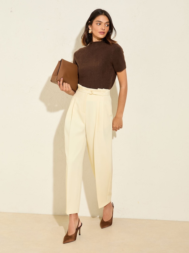 Friends Like These Buttermilk Yellow Tapered Belted Tailored Trousers - Image 2 of 4