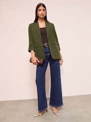 Friends Like These Forest Green Edge to Edge Tailored Sleeve Detail Blazer - Image 3 of 4