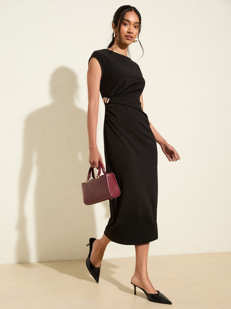 Schwarz - Friends Like These Tailored Jersey Twist Front Hardware Midi Dress - Bild 1 von 5