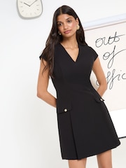 Friends Like These Black Mini Cap Sleeve Tailored Dress - Image 1 of 5