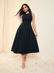 Friends Like These Navy Tailored Seam Detail Jersey A-Line Midi Dress - Image 1 of 5