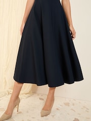 Friends Like These Navy Tailored Seam Detail Jersey A-Line Midi Dress - Image 3 of 5