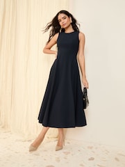 Friends Like These Navy Tailored Seam Detail Jersey A-Line Midi Dress - Image 4 of 5