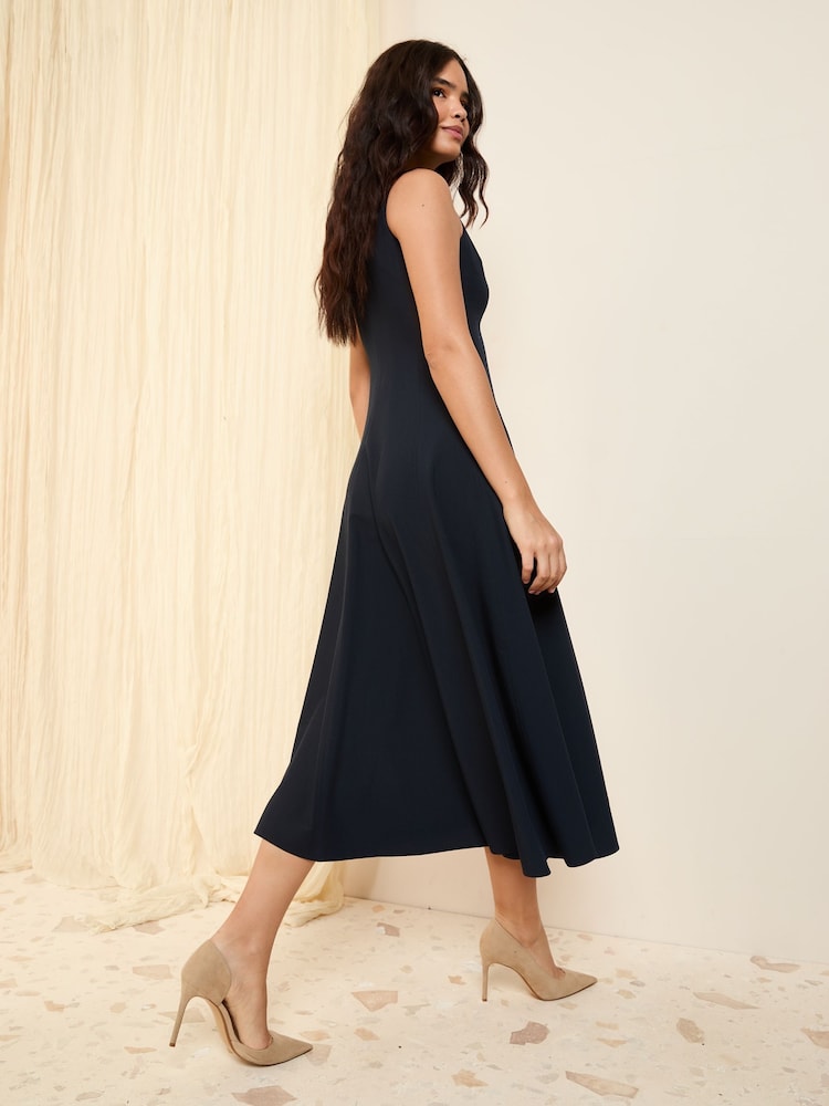 Friends Like These Navy Tailored Seam Detail Jersey A-Line Midi Dress - Image 5 of 5