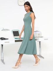 Friends Like These Green Tailored Seam Detail Jersey A-Line Midi Dress - Image 1 of 5