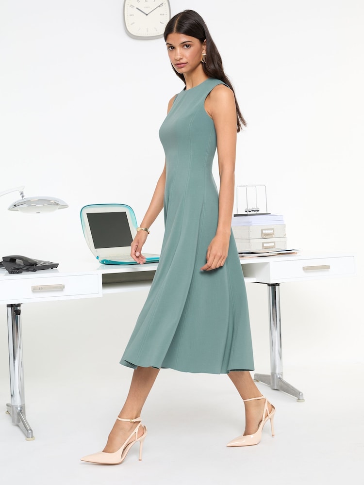 Friends Like These Green Tailored Seam Detail Jersey A-Line Midi Dress - Image 1 of 5