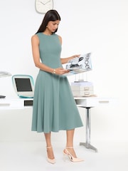 Friends Like These Green Tailored Seam Detail Jersey A-Line Midi Dress - Image 3 of 5