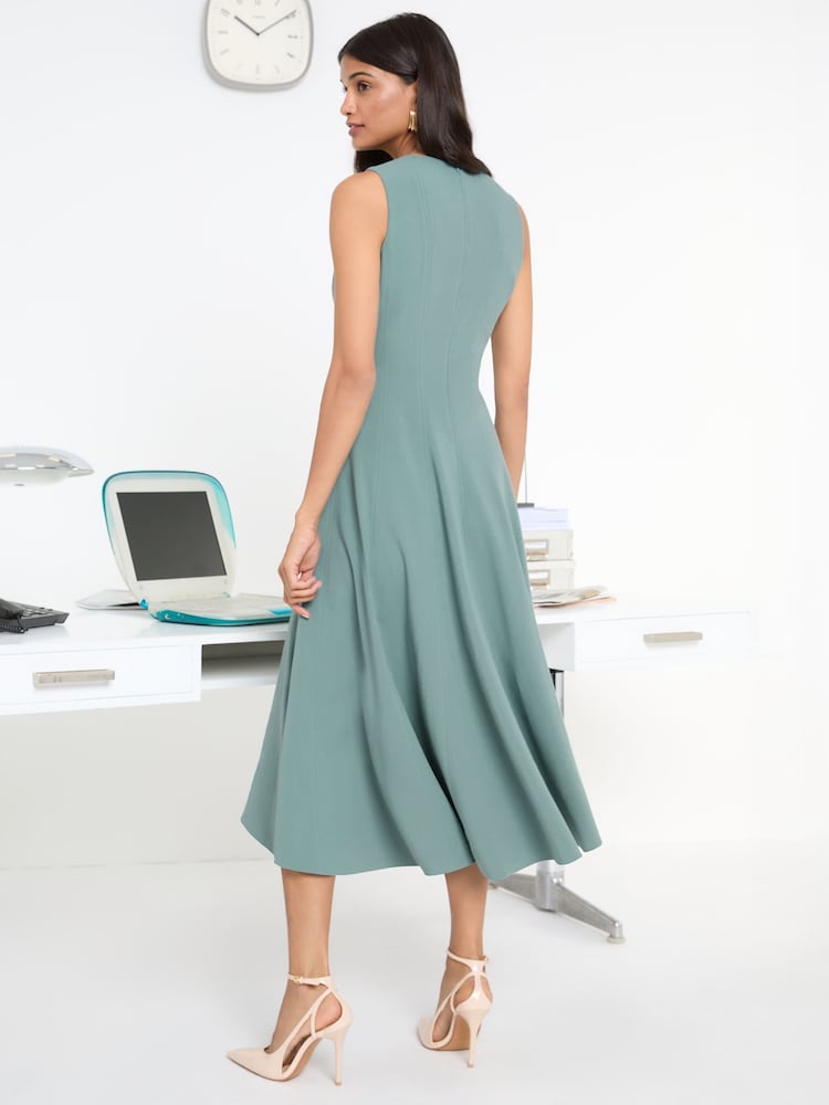 Friends Like These Green Tailored Seam Detail Jersey A-Line Midi Dress - Image 5 of 5