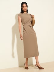 Braun - Friends Like These Tailored Jersey Twist Front Hardware Midi Dress - Bild 1 von 4