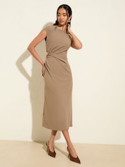 Braun - Friends Like These Tailored Jersey Twist Front Hardware Midi Dress - Bild 3 von 4
