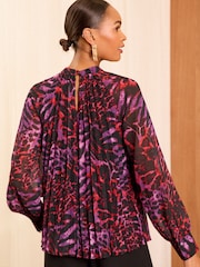 Love & Roses Pink High Neck Pleated Long Sleeve Blouse - Image 2 of 4