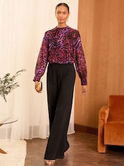 Love & Roses Pink High Neck Pleated Long Sleeve Blouse - Image 3 of 4