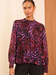 Love & Roses Pink High Neck Pleated Long Sleeve Blouse - Image 4 of 4