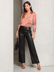 Lipsy Pink Ruched Side Satin Button Through Shirt - Image 3 of 4