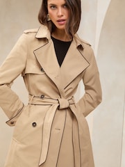 Lipsy Brown Petite Belted Contrast Piping Trench Coat - Image 2 of 5