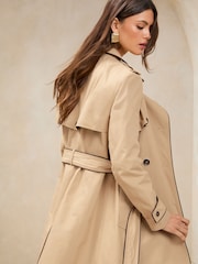 Lipsy Brown Petite Belted Contrast Piping Trench Coat - Image 4 of 5