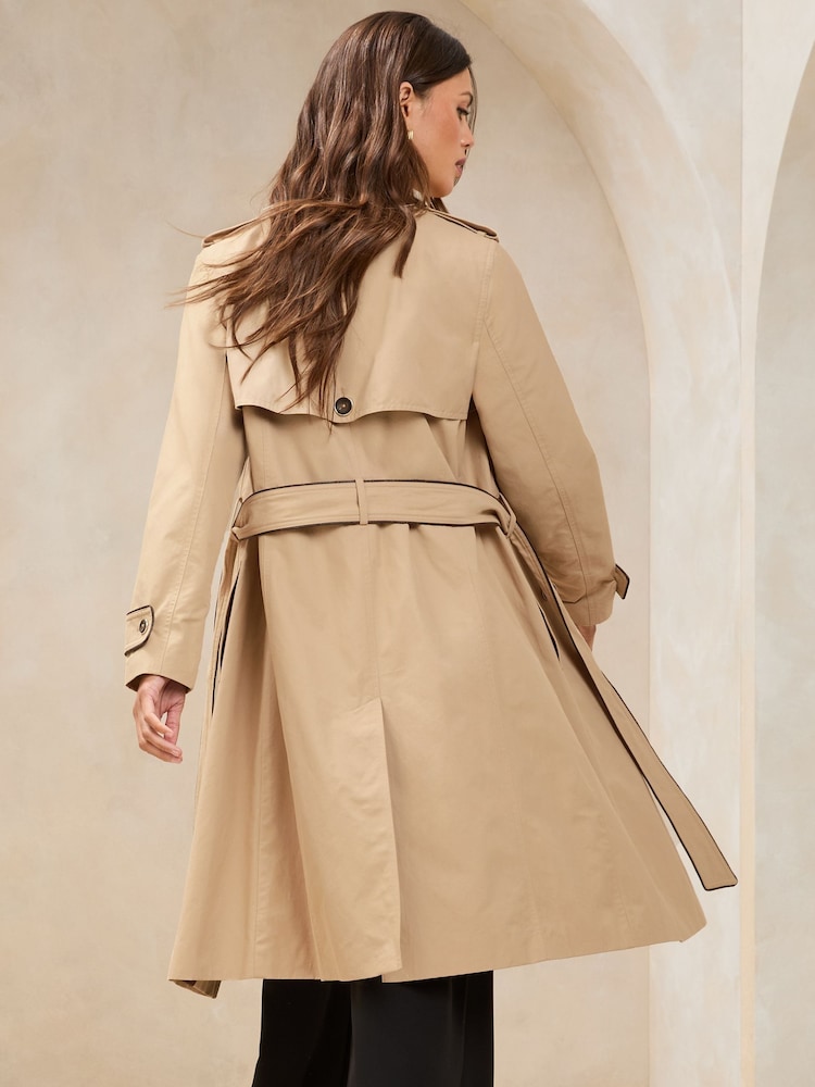 Lipsy Brown Petite Belted Contrast Piping Trench Coat - Image 5 of 5