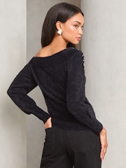 Negro - Suéter de punto bardot con diseño Diamonte de Lipsy - Imagen 3 de 4
