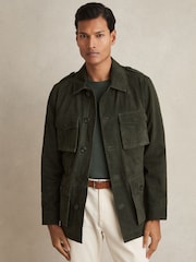 Reiss Dark Forest Green Stafford Suede Four Pocket Field Jacket - Image 1 of 6
