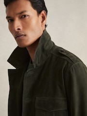 Reiss Dark Forest Green Stafford Suede Four Pocket Field Jacket - Image 3 of 6