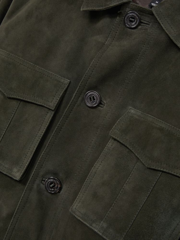 Reiss Dark Forest Green Stafford Suede Four Pocket Field Jacket - Image 6 of 6