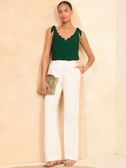 Love & Roses Green V-Neck Scallop Detail Tie Shoulder Vest - Image 3 of 4
