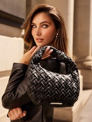 Lipsy Black Faux leather Weave Knot Handle Bag - Image 1 of 4