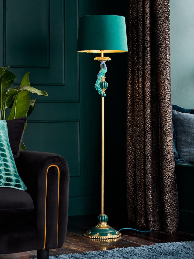 Teal Blue Peacock Floor Lamp - Image 1 of 5 Teal Blue Peacock Floor Lamp - Image 1 of 5