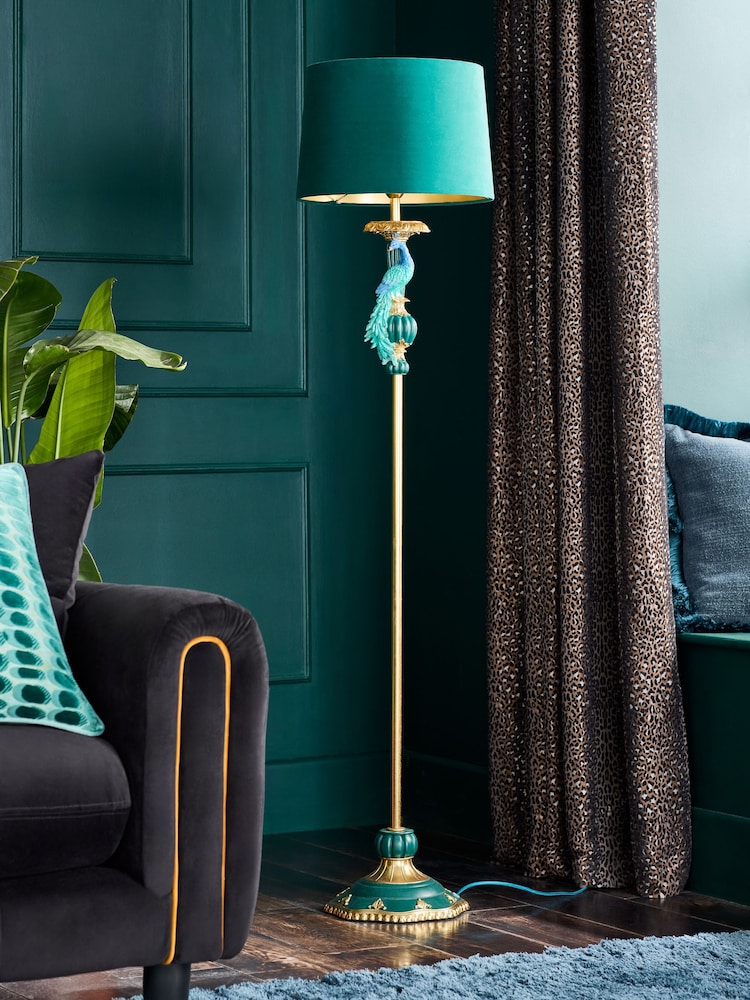 Teal Blue Peacock Floor Lamp - Image 2 of 5 Teal Blue Peacock Floor Lamp - Image 2 of 5