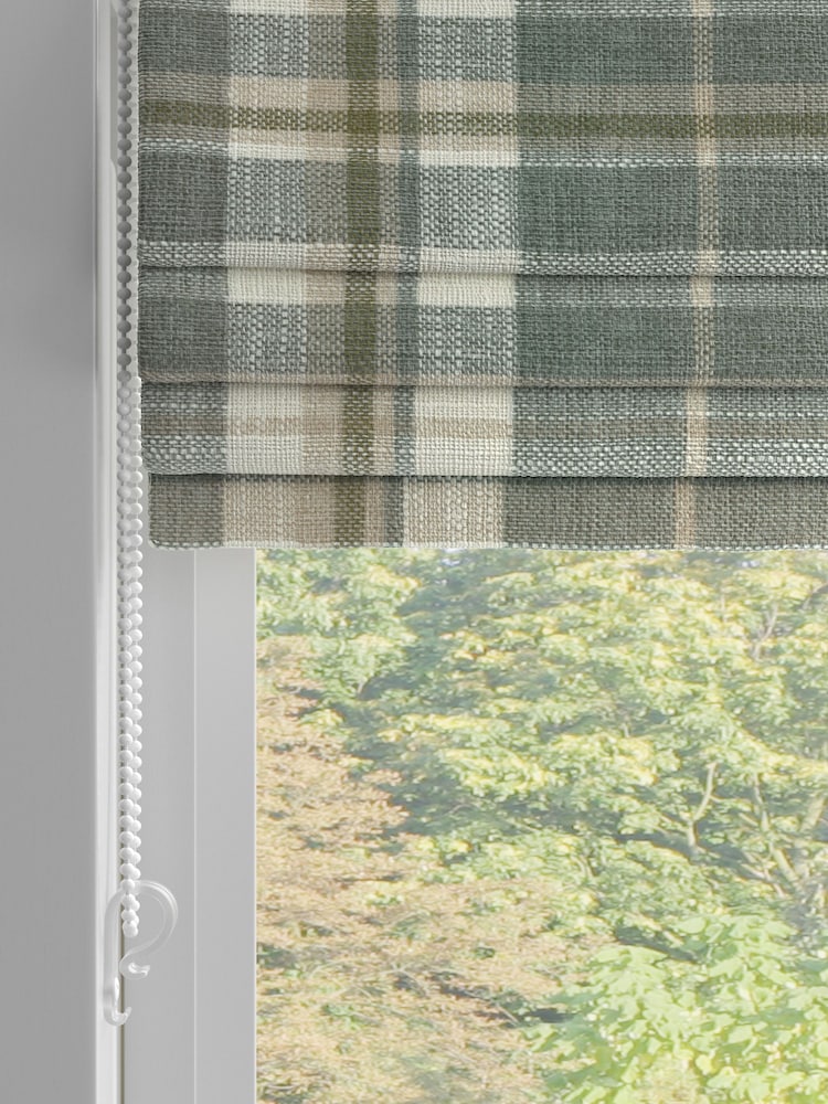 Green Linen Look Check Made to Measure Roman Blind - Image 2 of 6