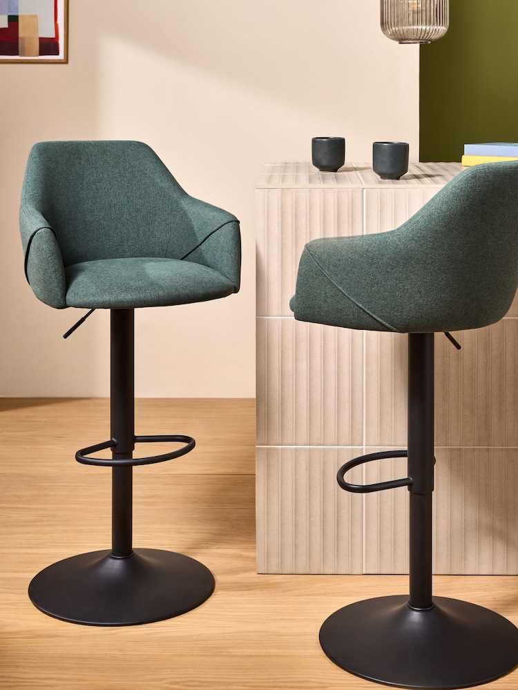 MADE.COM Bay Green and Walnut Legs Lule Adjustable Height Bar Stool in Velvet - Image 1 of 5